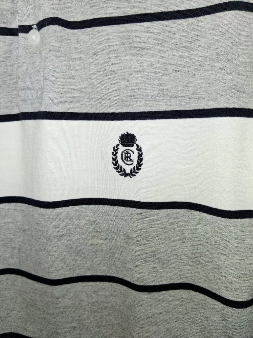 Vintage 90s Y2K Chaps Ralph Lauren Polo Shirt Mens Small Gray Striped Crest